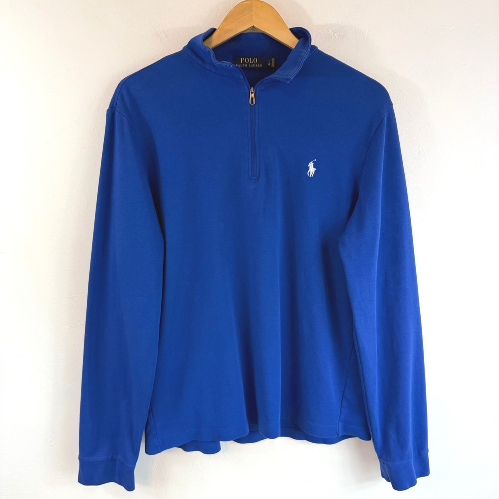 Polo‎ Ralph Lauren Quarter Zip Pullover Blue Pima Cotton Preppy Old Money Golf L